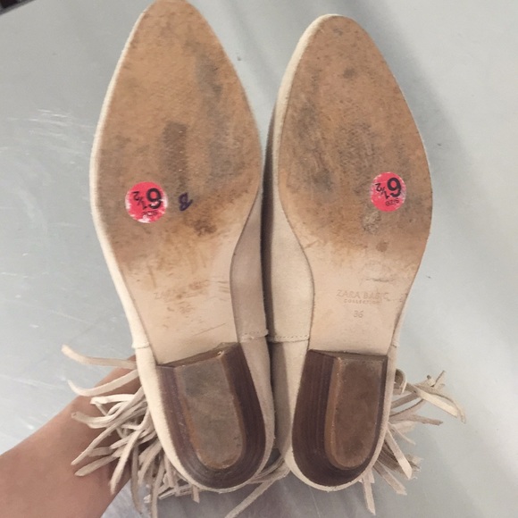 Zara basic collection❄️cream suede fringed booties - Picture 5 of 8